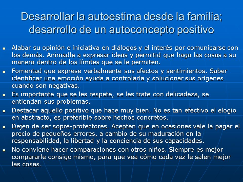 Desarrollar la autoestima desde la familia; desarrollo de un autoconcepto positivo