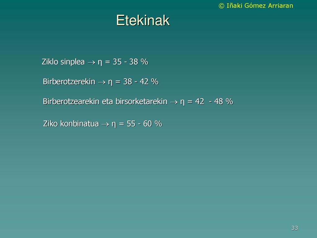 Etekinak Ziklo sinplea  η = % Birberotzerekin  η = %