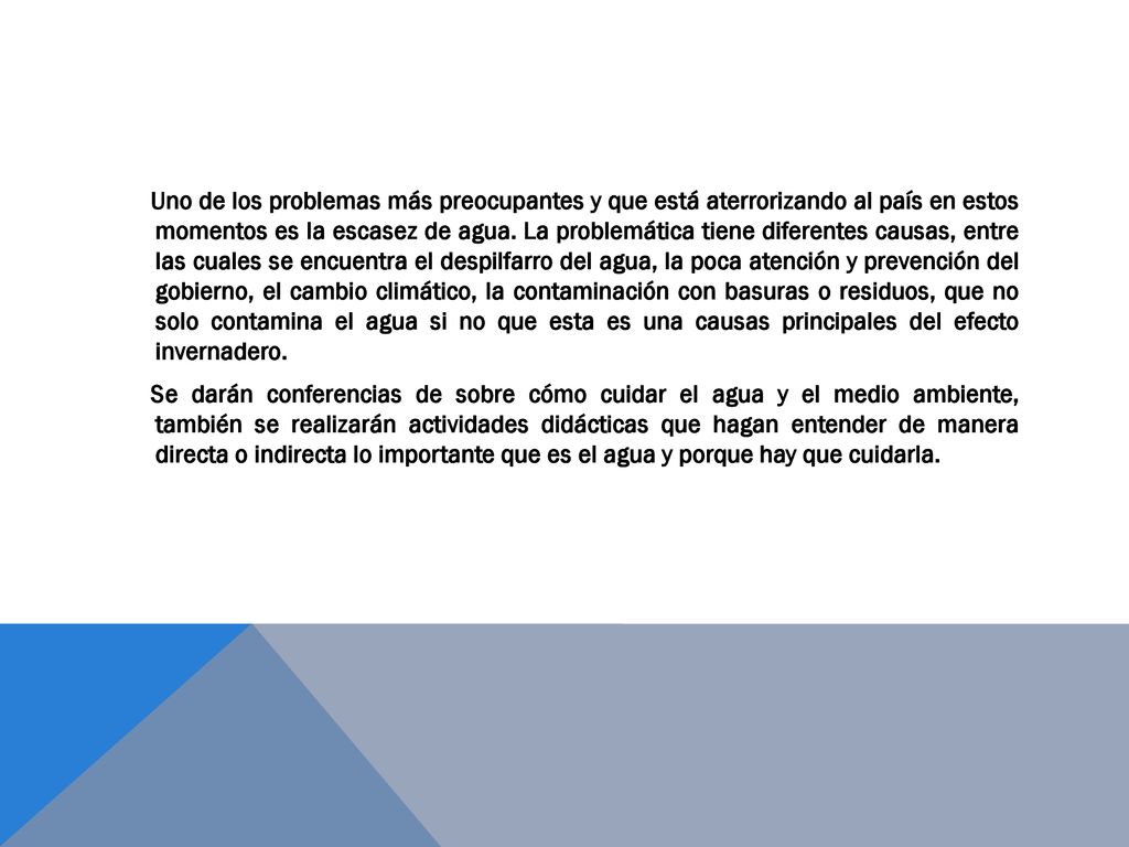 Uno de los problemas más preocupantes y que está aterrorizando al país en estos momentos es la escasez de agua.
