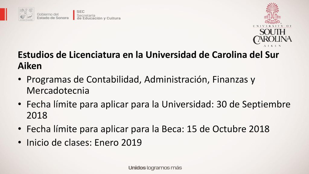Estudios de Licenciatura en la Universidad de Carolina del Sur Aiken