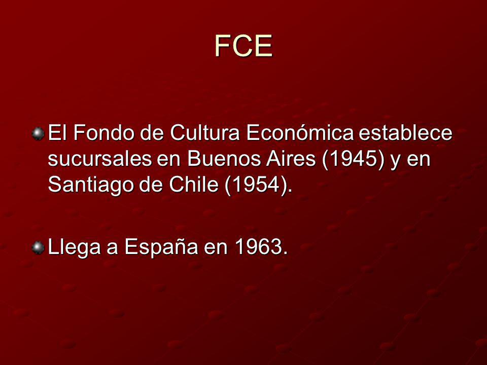 FCE El Fondo de Cultura Económica establece sucursales en Buenos Aires (1945) y en Santiago de Chile (1954).