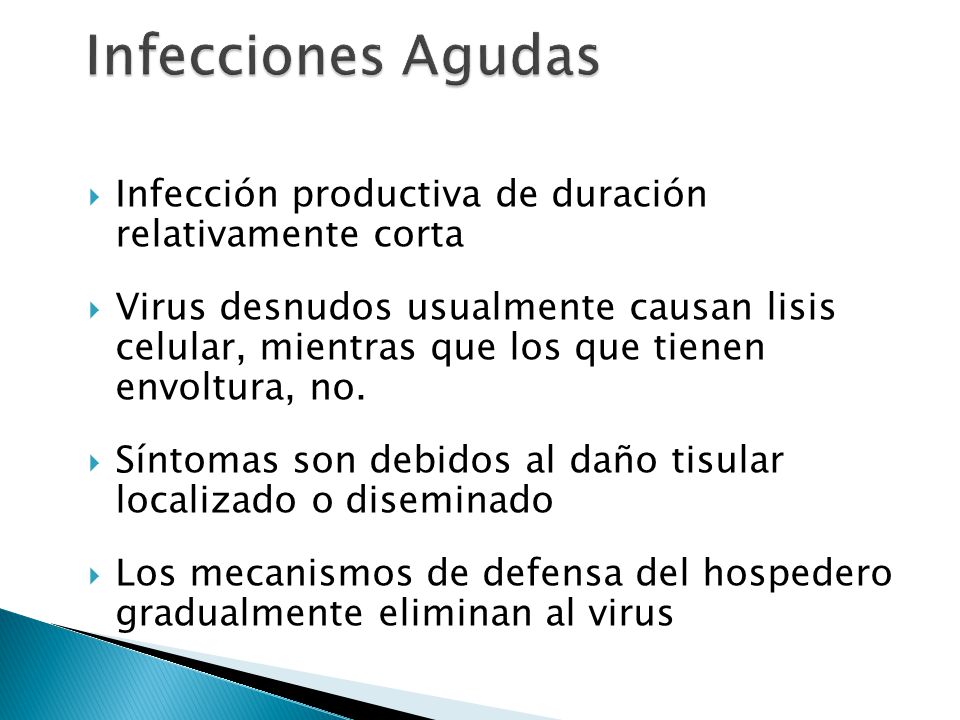 Infecciones Agudas Infección productiva de duración relativamente corta.