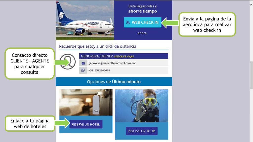 Envía a la página de la aerolínea para realizar web check in
