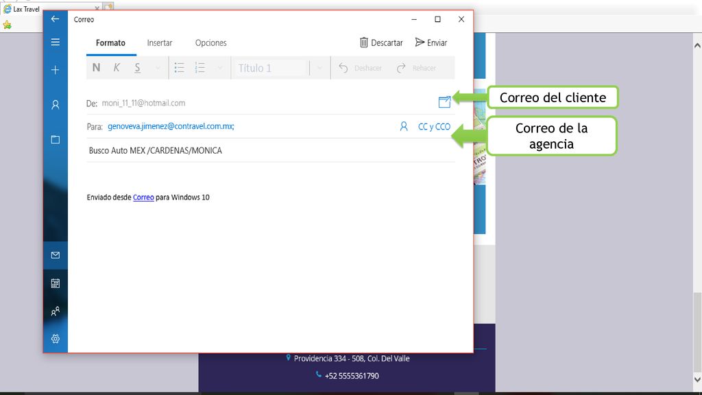 Correo del cliente Correo de la agencia
