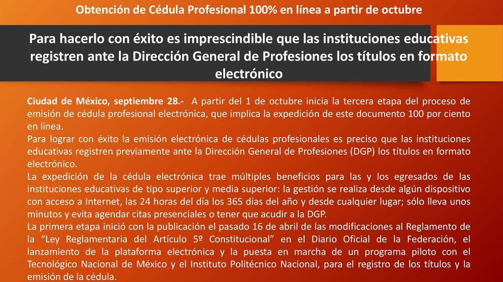 Obtención de Cédula Profesional 100% en línea a partir de octubre