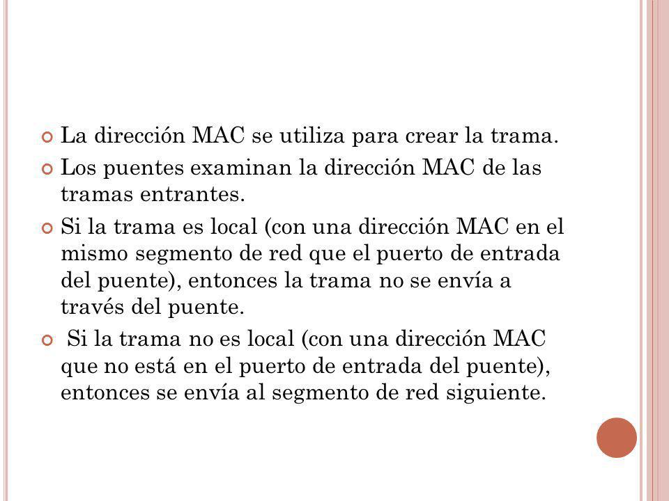 La dirección MAC se utiliza para crear la trama.