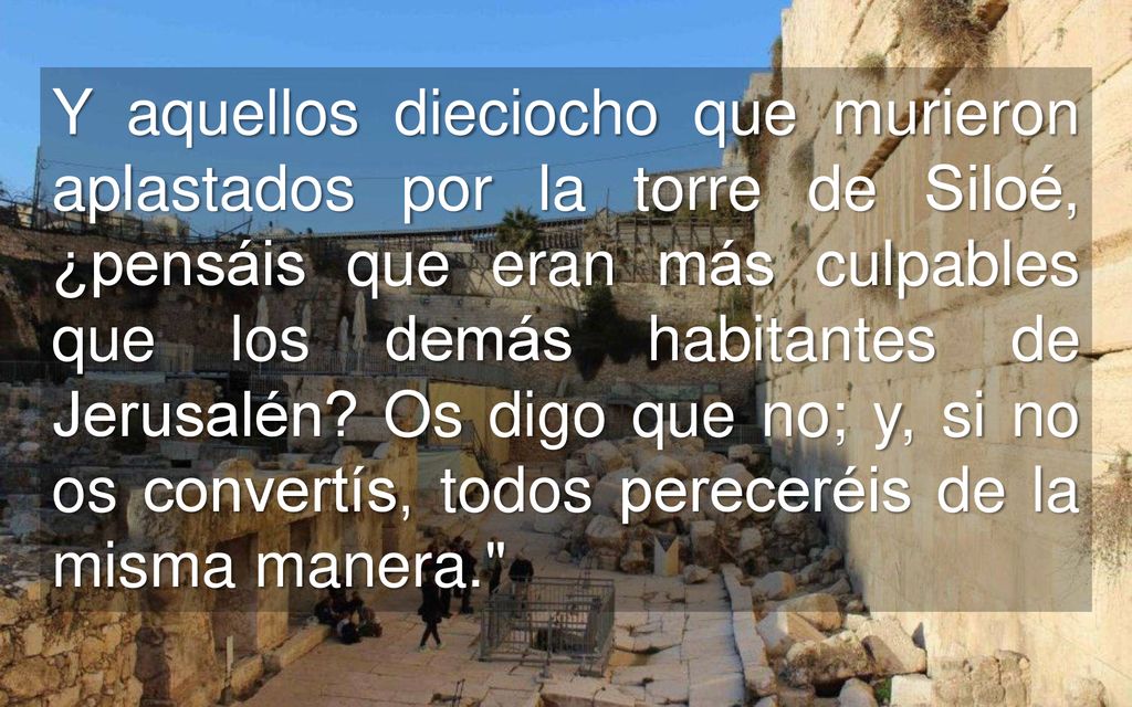 Y aquellos dieciocho que murieron aplastados por la torre de Siloé, ¿pensáis que eran más culpables que los demás habitantes de Jerusalén.