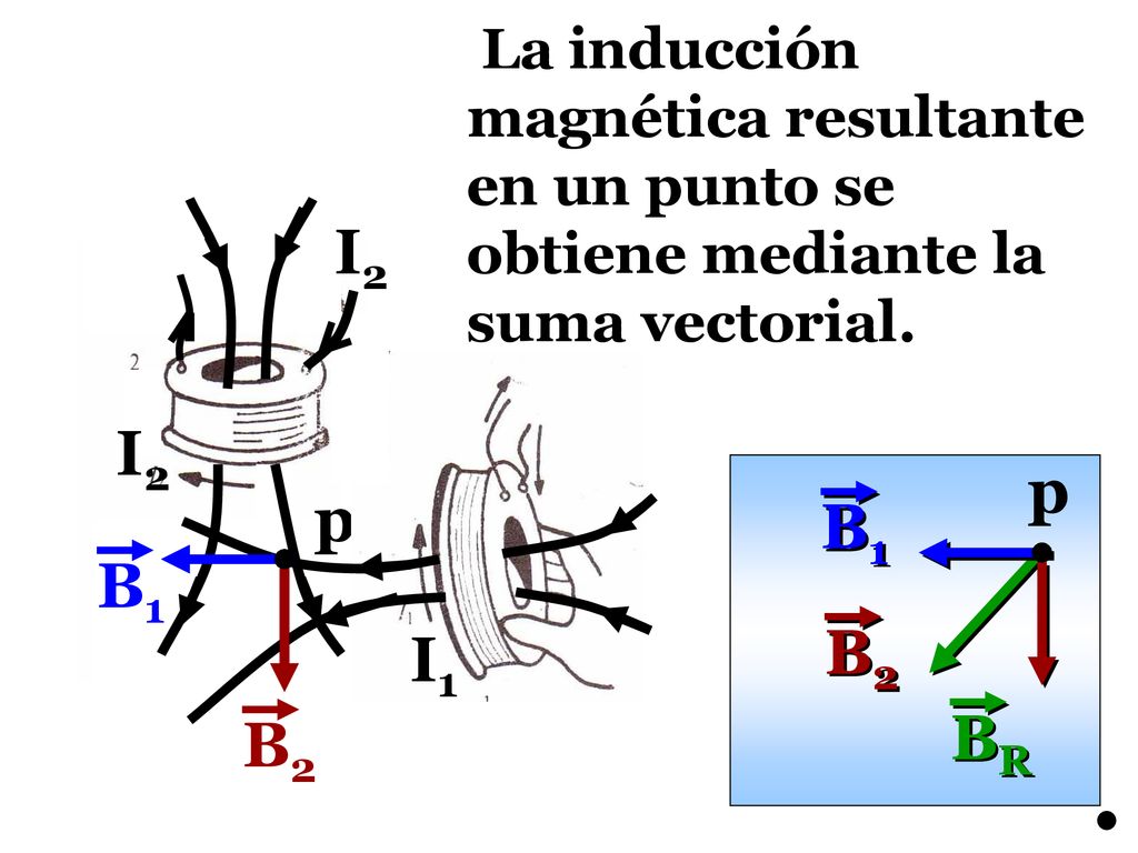 La inducción magnética resultante en un punto se obtiene mediante la suma vectorial.