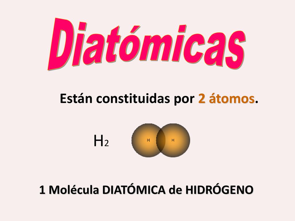 Están constituidas por 2 átomos. 1 Molécula DIATÓMICA de HIDRÓGENO
