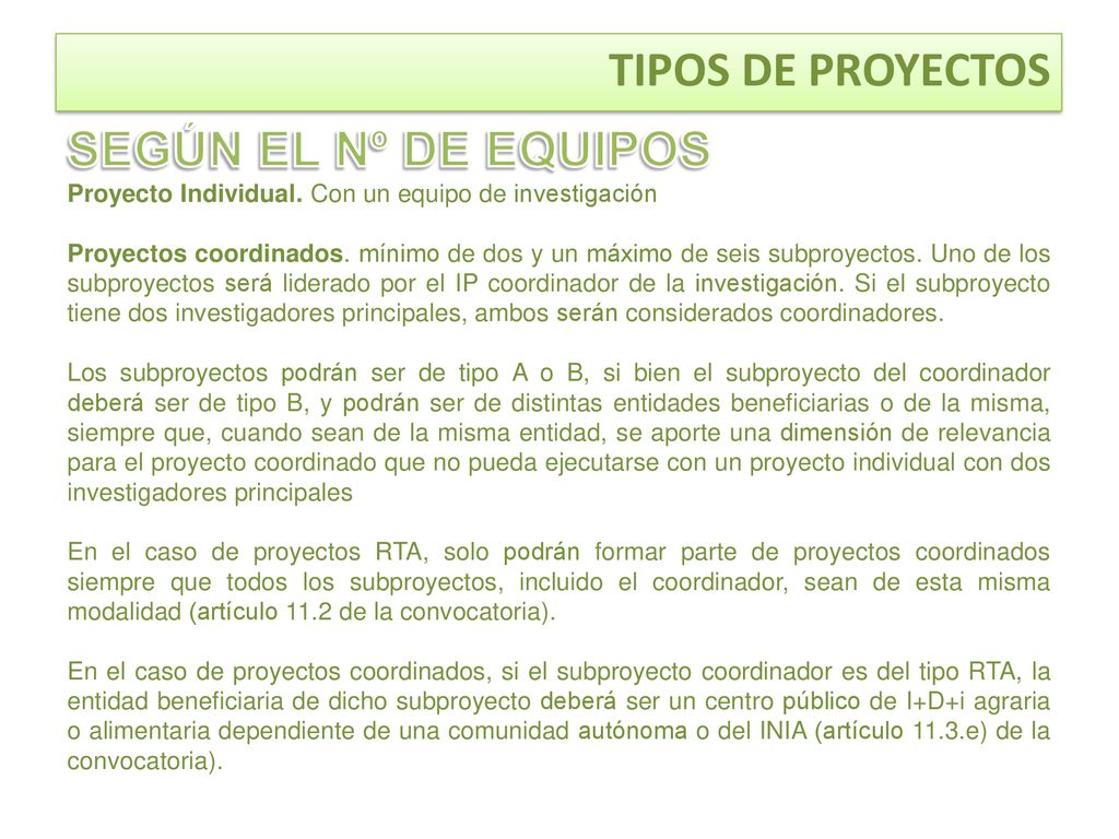 TIPOS DE PROYECTOS SEGÚN EL Nº DE EQUIPOS