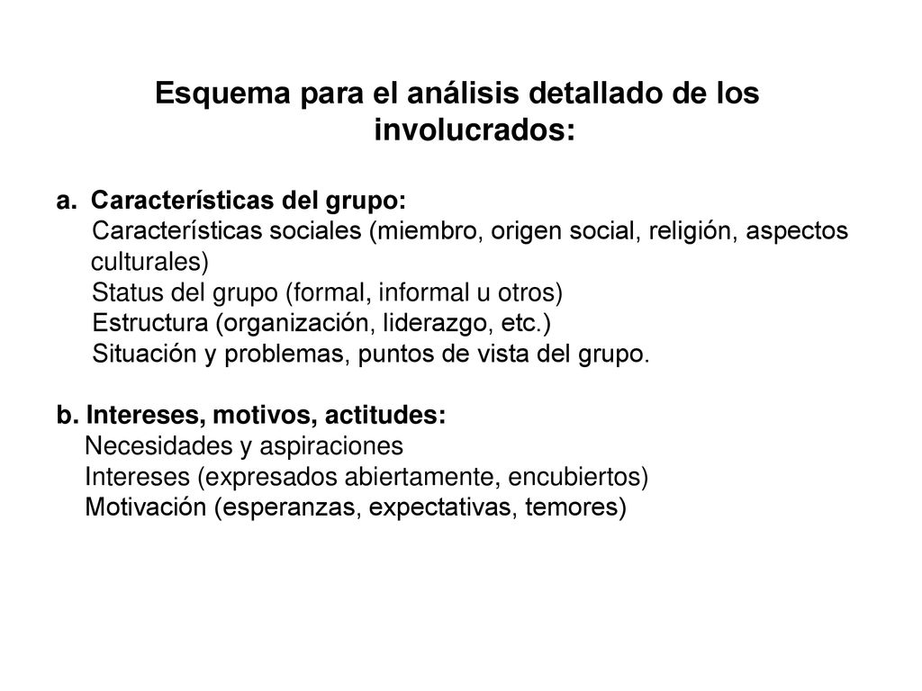 Esquema para el análisis detallado de los involucrados: