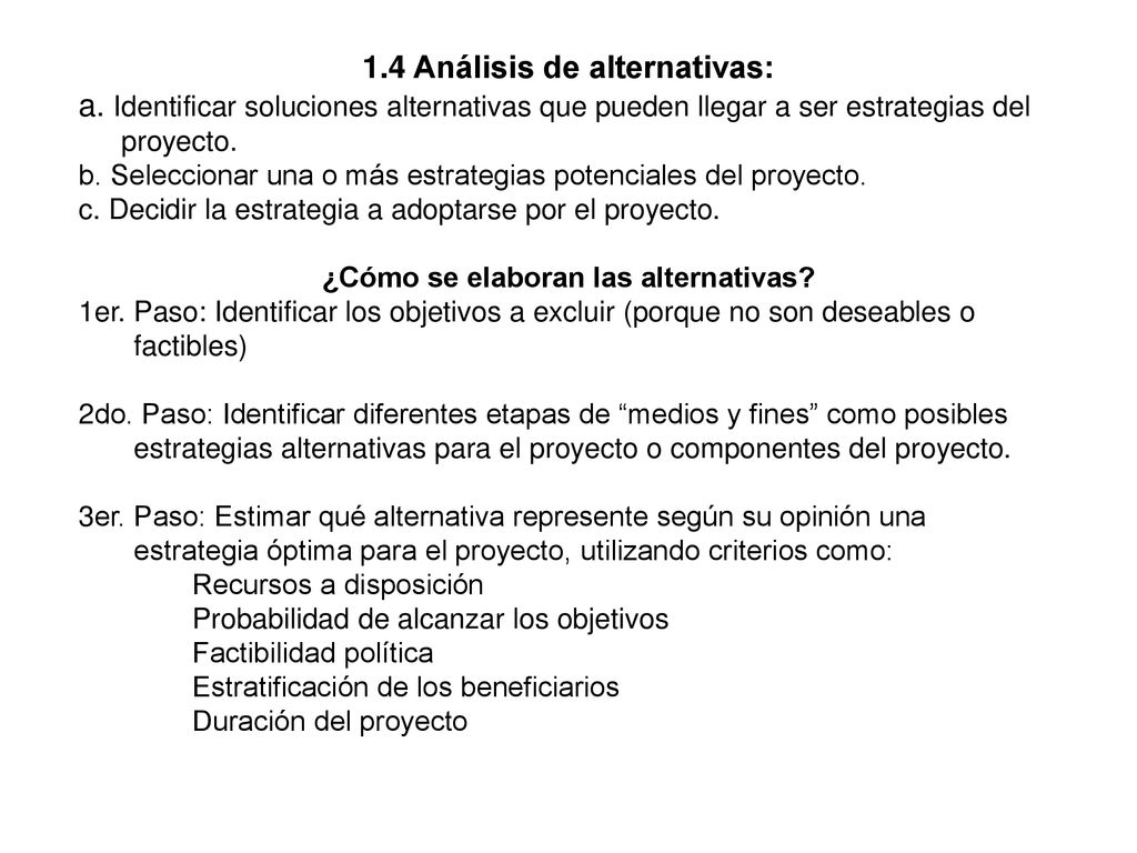 1.4 Análisis de alternativas: ¿Cómo se elaboran las alternativas