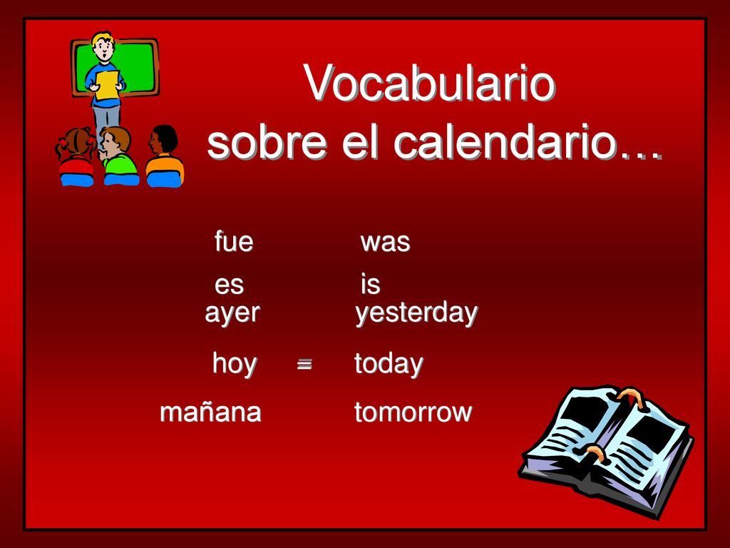 Vocabulario sobre el calendario… fue was es is ayer yesterday hoy =