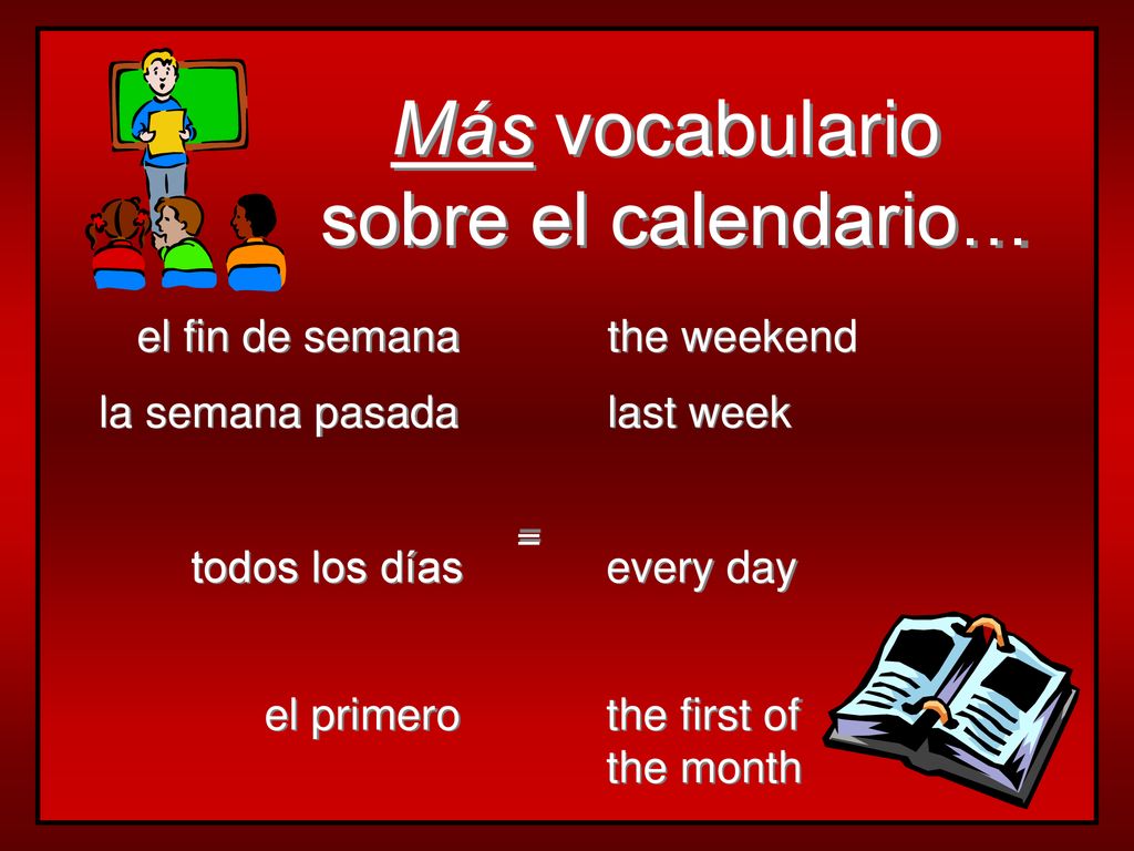 Más vocabulario sobre el calendario… el fin de semana the weekend