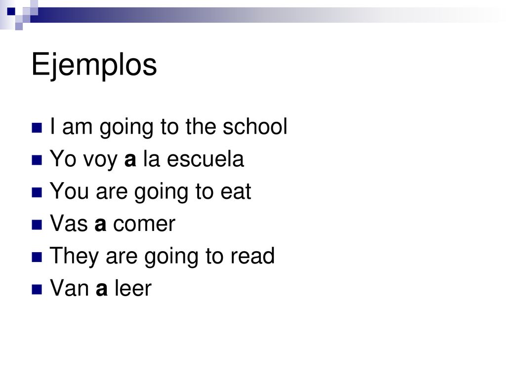 Ejemplos I am going to the school Yo voy a la escuela