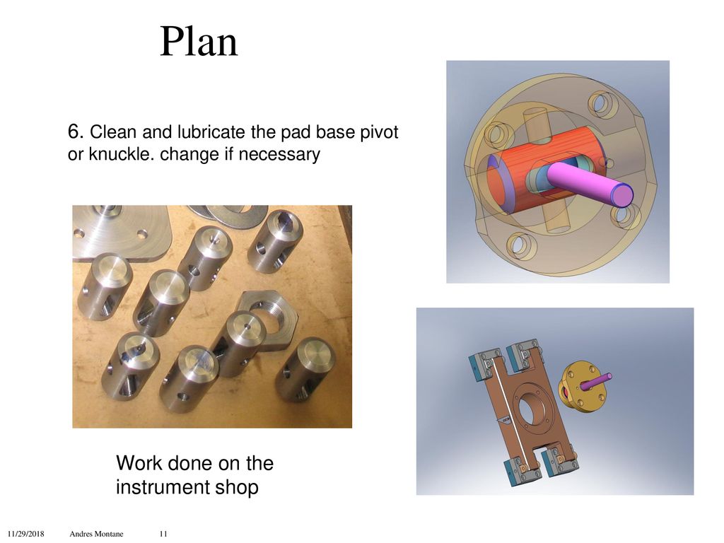 Plan 6. Clean and lubricate the pad base pivot or knuckle. change if necessary. Work done on the instrument shop.