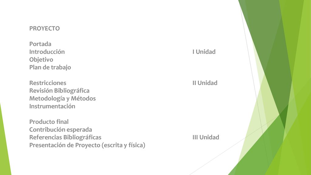 PROYECTO Portada. Introducción I Unidad. Objetivo. Plan de trabajo. Restricciones II Unidad.