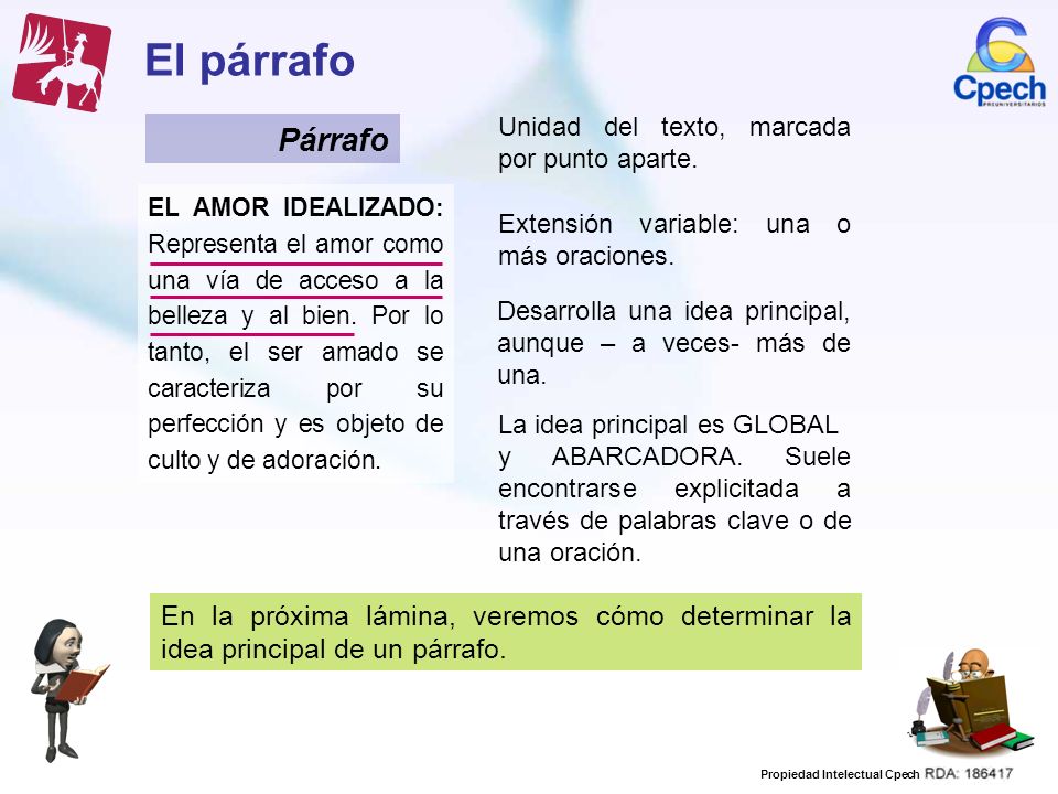 El párrafo Unidad del texto, marcada por punto aparte. Párrafo.