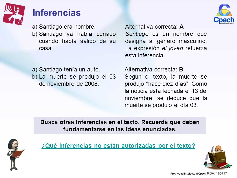 Inferencias ¿Qué inferencias no están autorizadas por el texto