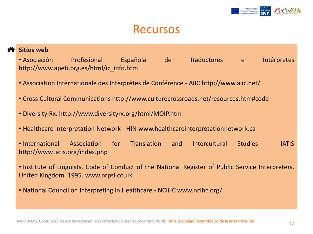 Recursos Sitios web. Asociación Profesional Española de Traductores e Intérpretes
