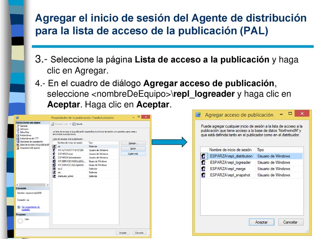 Agregar el inicio de sesión del Agente de distribución para la lista de acceso de la publicación (PAL)