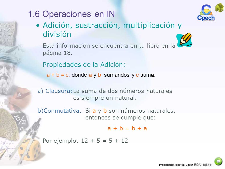 1.6 Operaciones en IN Adición, sustracción, multiplicación y división