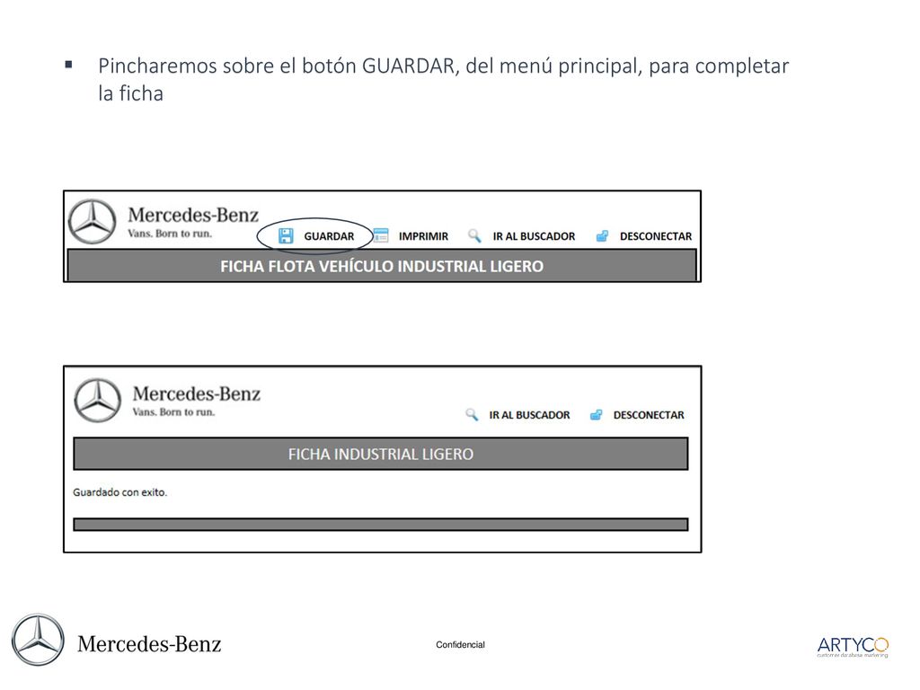 Pincharemos sobre el botón GUARDAR, del menú principal, para completar la ficha