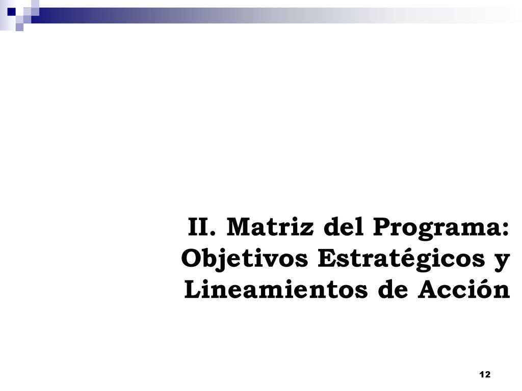 II. Matriz del Programa: Objetivos Estratégicos y Lineamientos de Acción