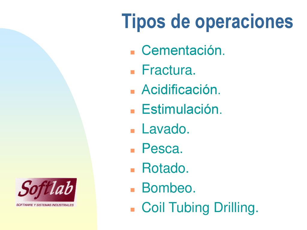 Tipos de operaciones Cementación. Fractura. Acidificación.