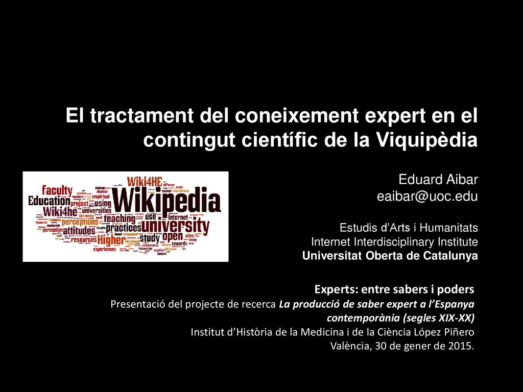 El tractament del coneixement expert en el contingut científic de la Viquipèdia