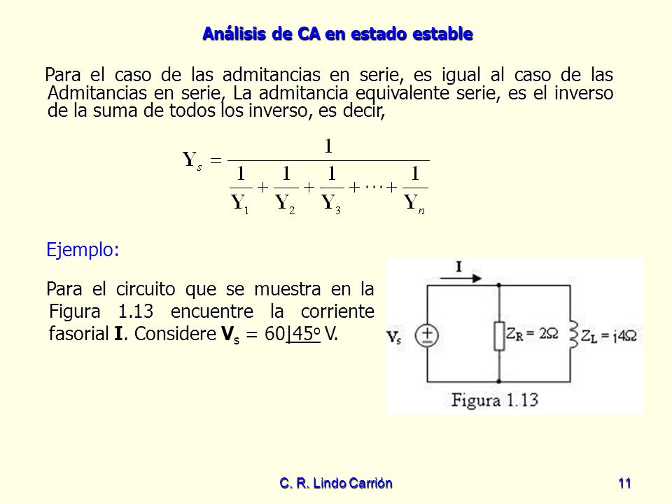 Para el caso de las admitancias en serie, es igual al caso de las Admitancias en serie, La admitancia equivalente serie, es el inverso de la suma de todos los inverso, es decir,