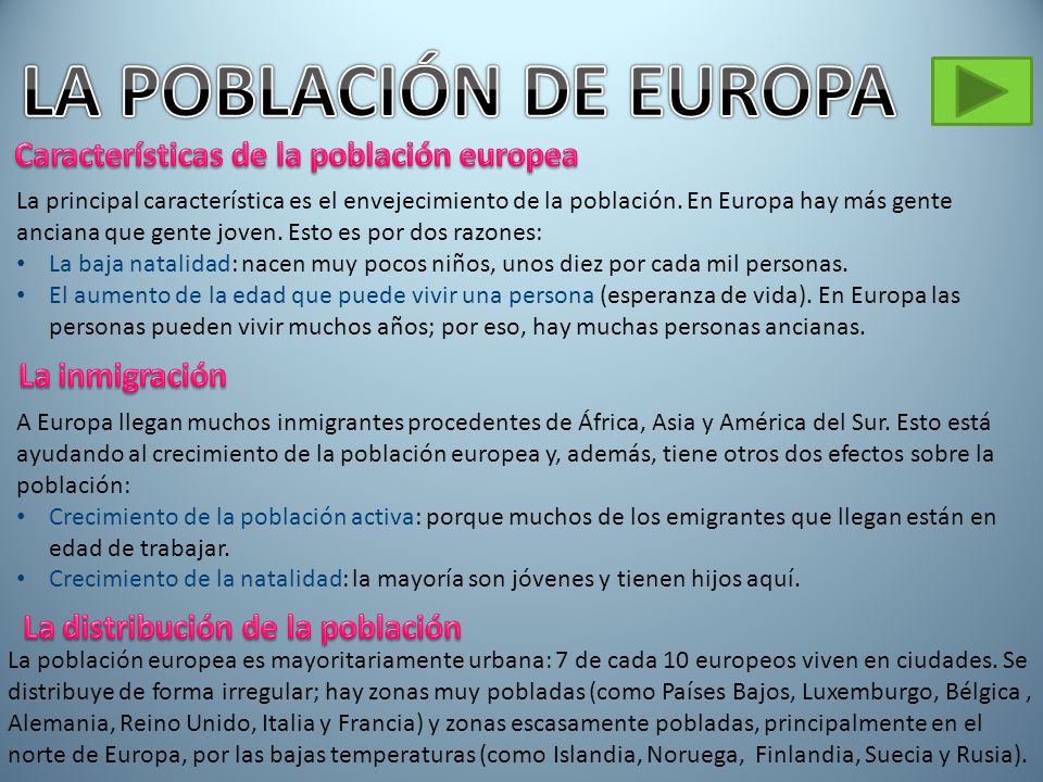 LA POBLACIÓN DE EUROPA Características de la población europea