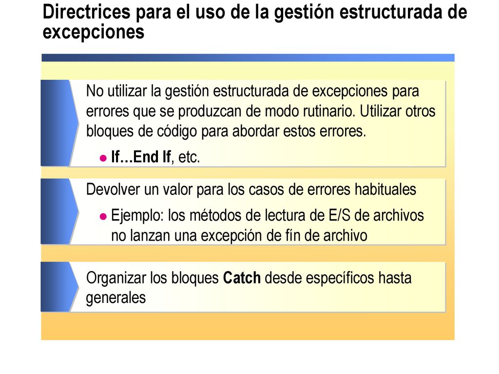 Directrices para el uso de la gestión estructurada de excepciones