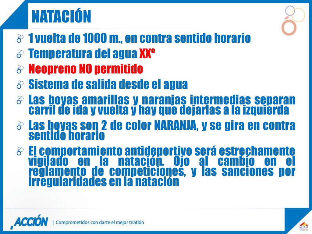 natación 1 vuelta de 1000 m., en contra sentido horario