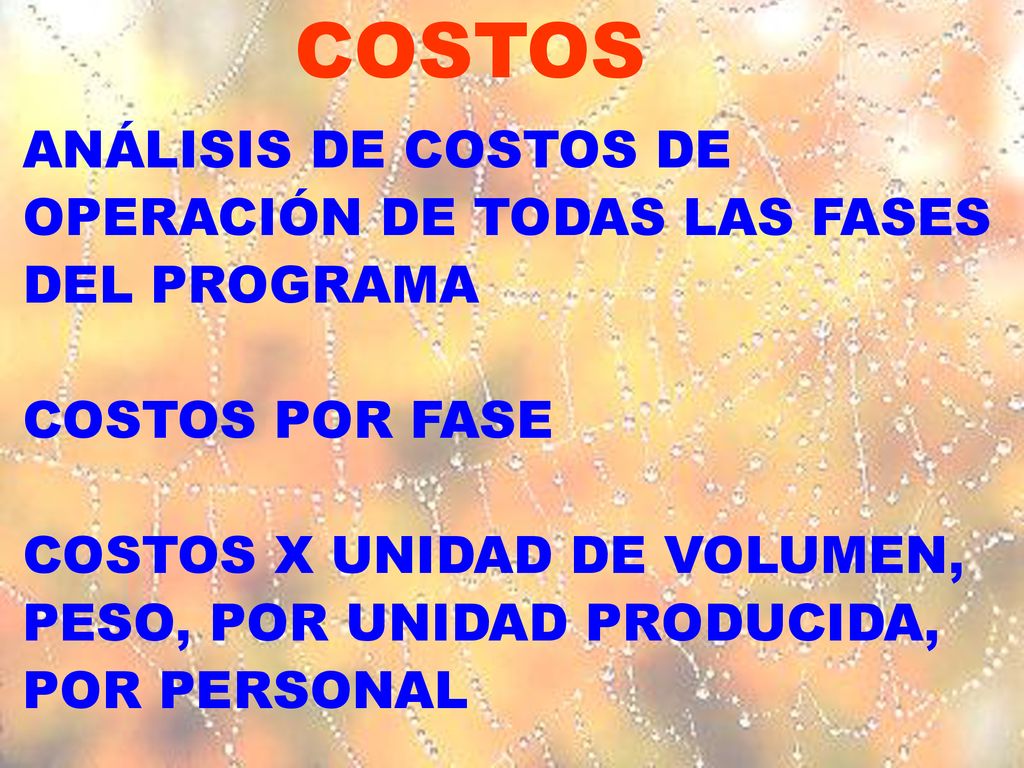 COSTOS ANÁLISIS DE COSTOS DE OPERACIÓN DE TODAS LAS FASES DEL PROGRAMA