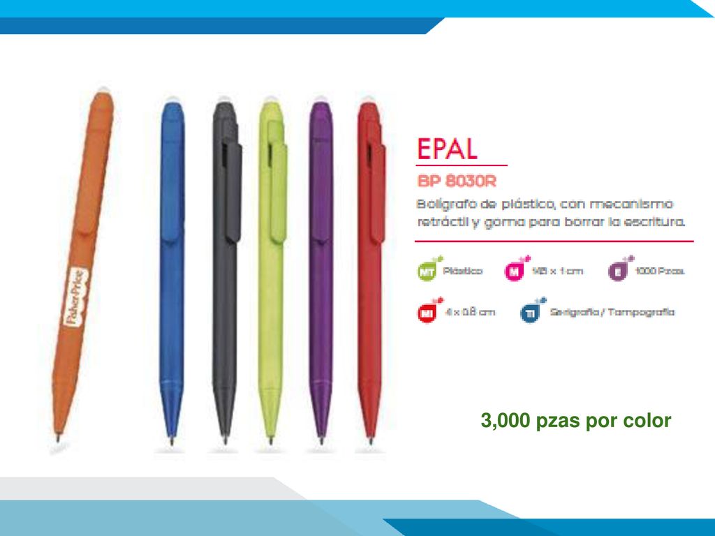 3,000 pzas por color