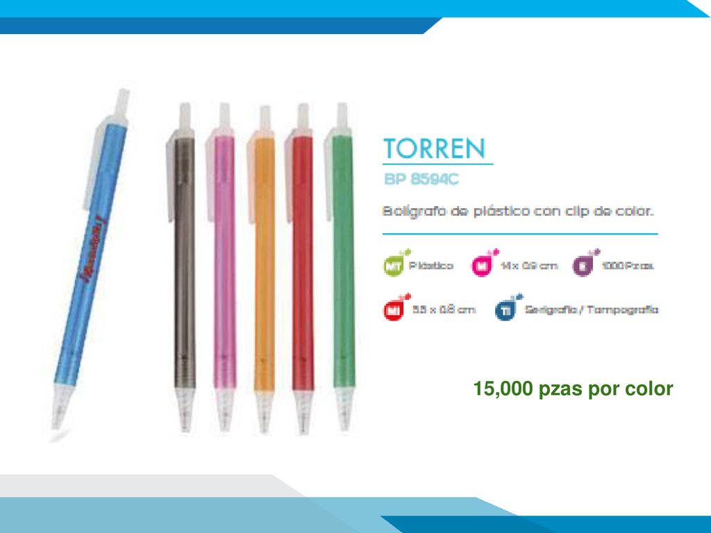 15,000 pzas por color