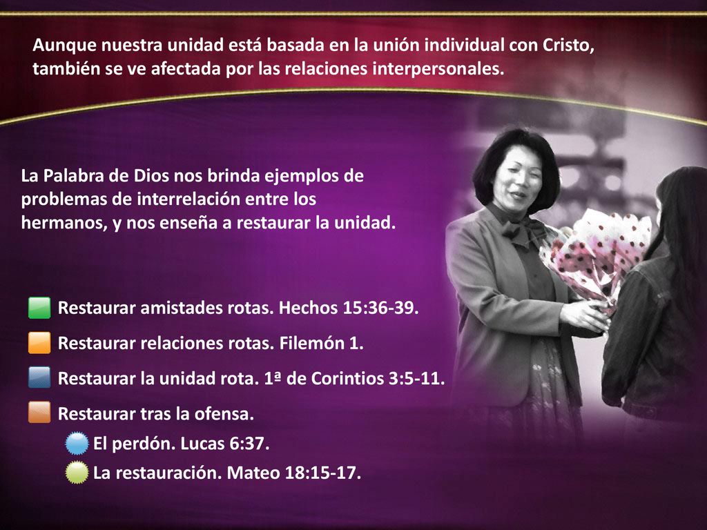 Aunque nuestra unidad está basada en la unión individual con Cristo, también se ve afectada por las relaciones interpersonales.