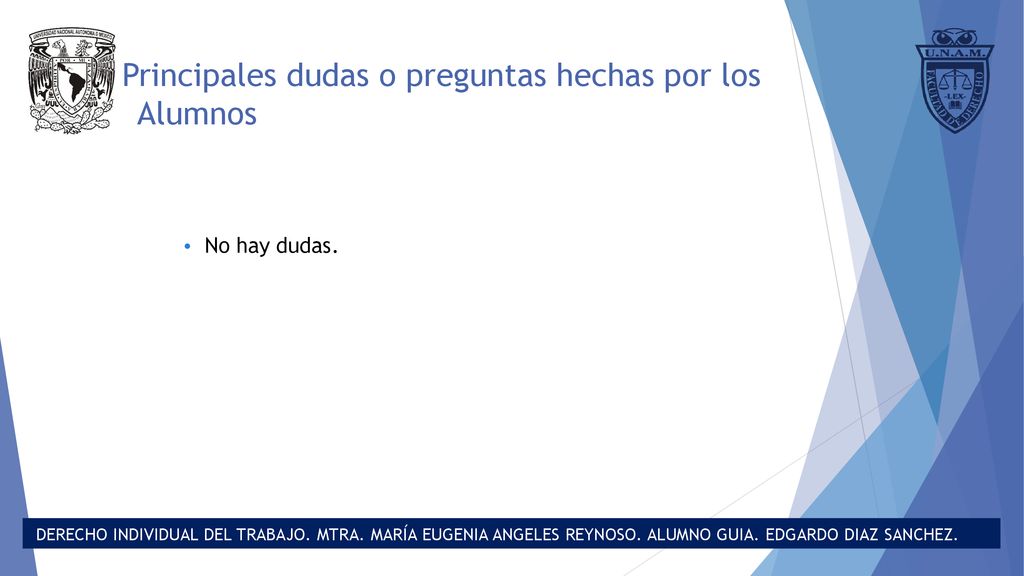 Principales dudas o preguntas hechas por los a Alumnos