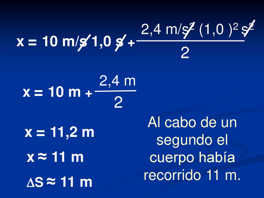 Al cabo de un segundo el cuerpo había recorrido 11 m.