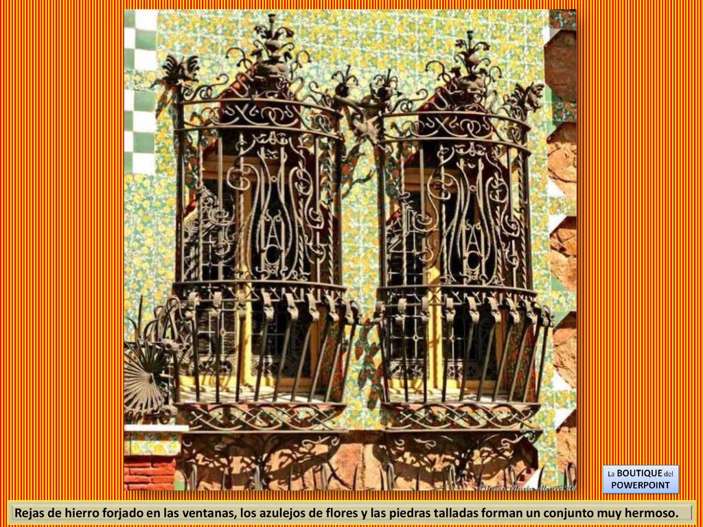 Rejas de hierro forjado en las ventanas, los azulejos de flores y las piedras talladas forman un conjunto muy hermoso.