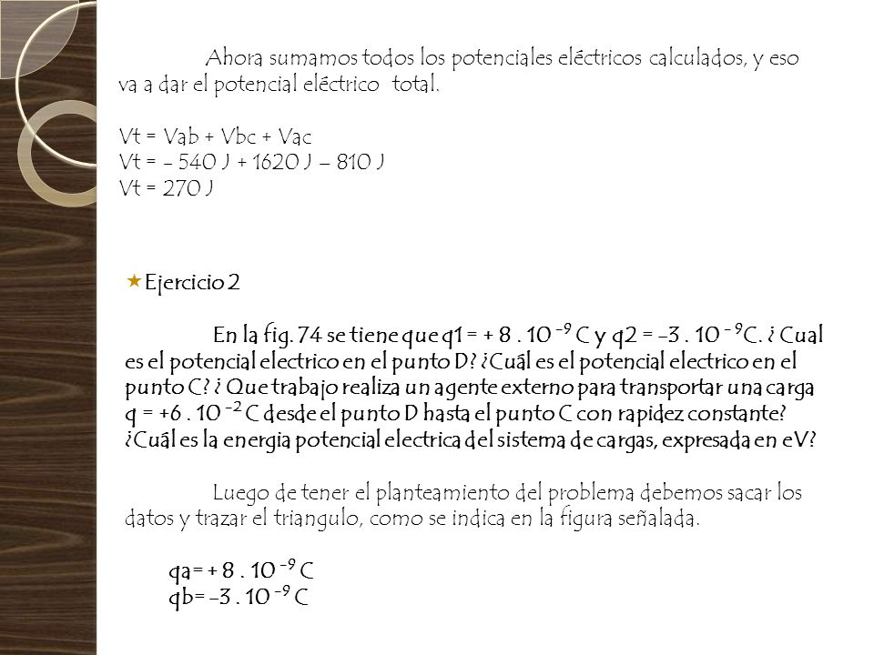 Ahora sumamos todos los potenciales eléctricos calculados, y eso va a dar el potencial eléctrico total.