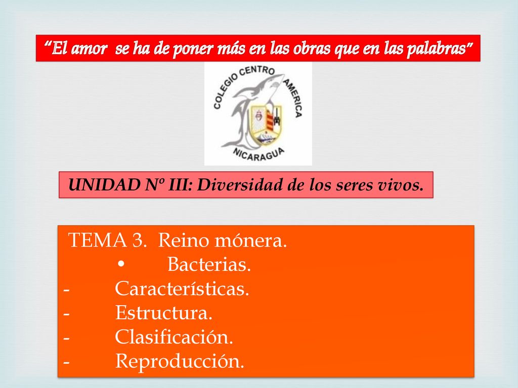 TEMA 3. Reino mónera. • Bacterias. - Características. - Estructura.