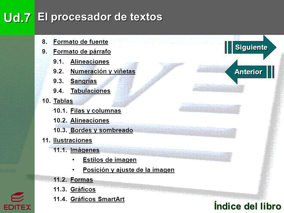 Ud.7 El procesador de textos Índice del libro Siguiente Anterior