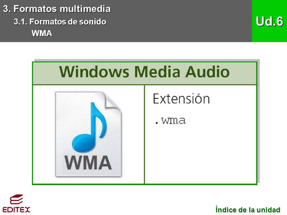 Ud.6 3. Formatos multimedia 3.1. Formatos de sonido WMA
