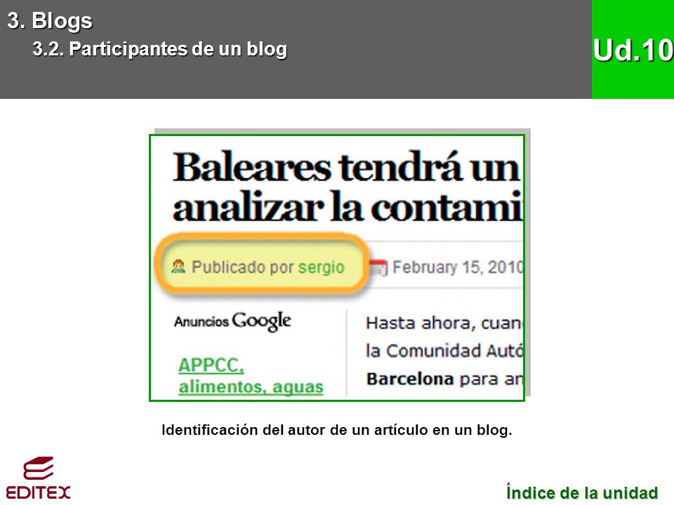 Identificación del autor de un artículo en un blog.