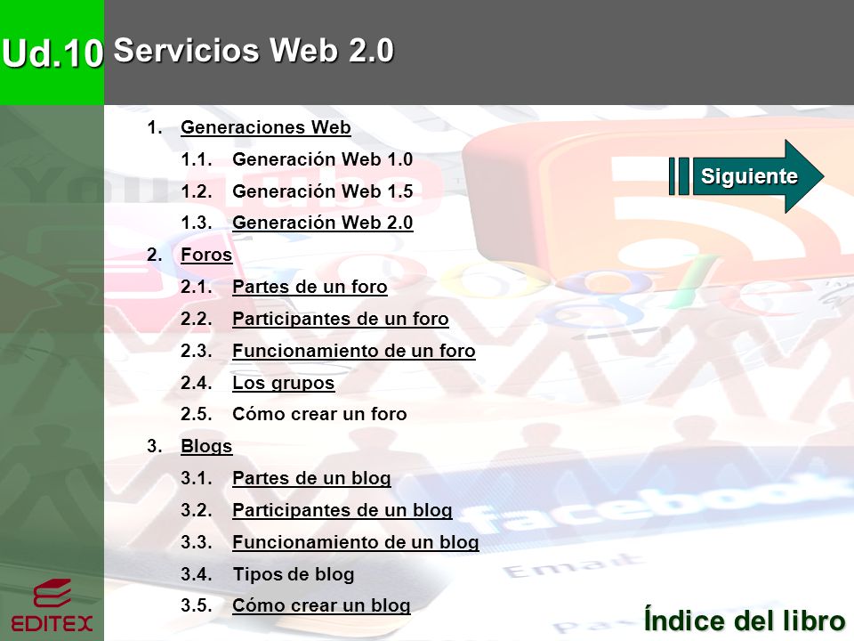 Ud.10 Servicios Web 2.0 Índice del libro Siguiente 1. Generaciones Web