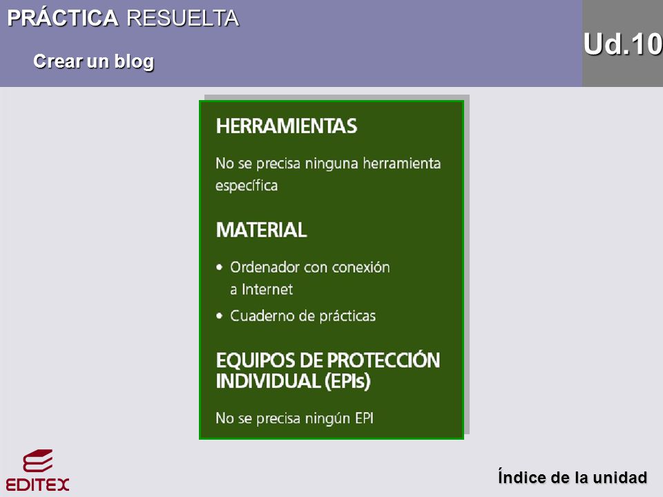 PRÁCTICA RESUELTA Crear un blog Ud.10 Índice de la unidad