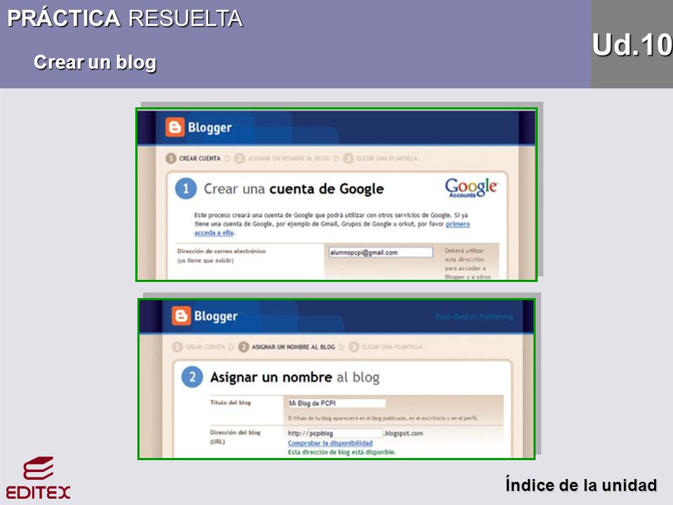 PRÁCTICA RESUELTA Crear un blog Ud.10 Índice de la unidad