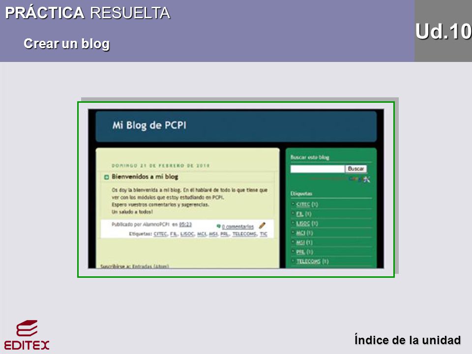 PRÁCTICA RESUELTA Crear un blog Ud.10 Índice de la unidad